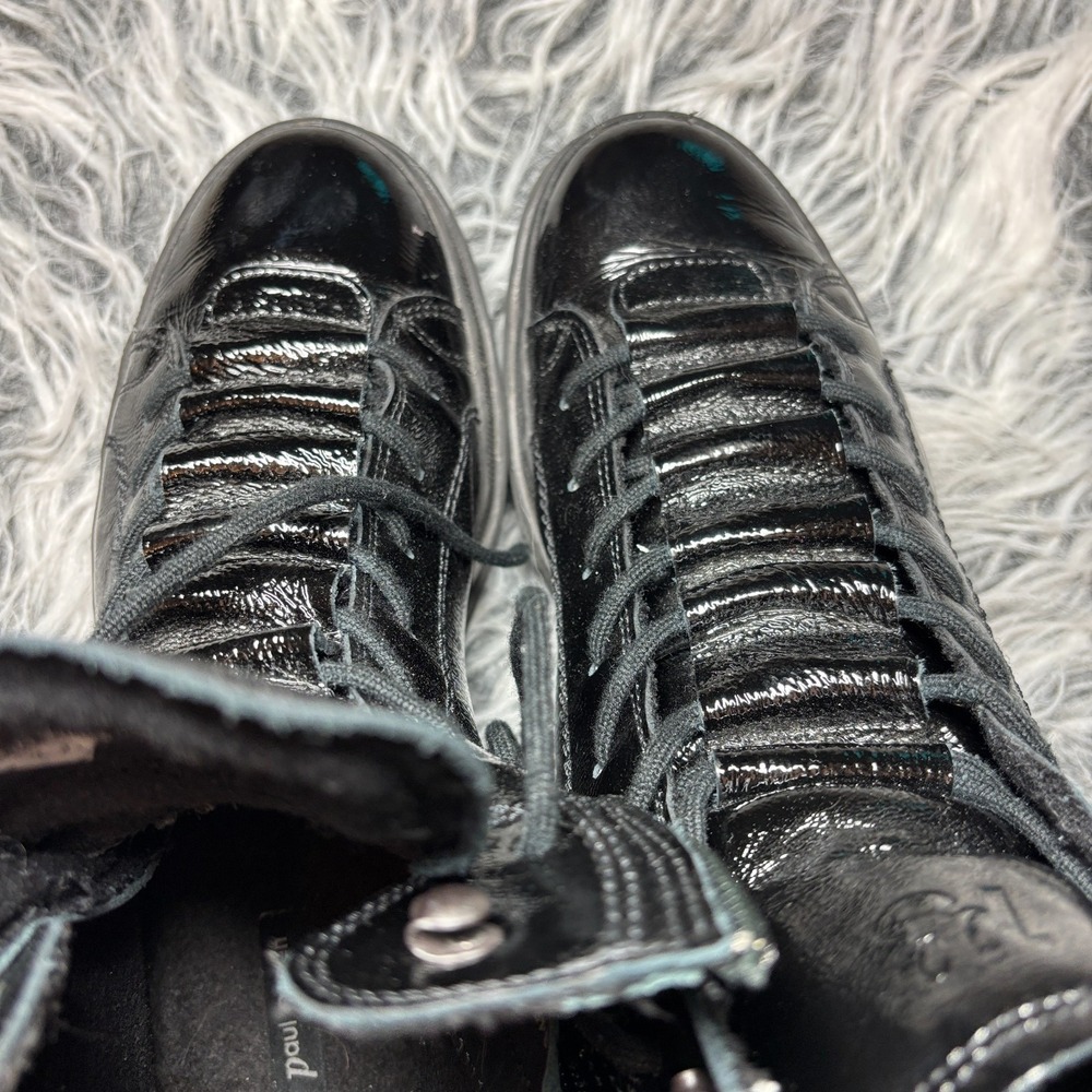 $499 Paul Green Combat Boot Black Patent Leather Merino Wool Austria Shoes 9.5US - Picture 7 of 11